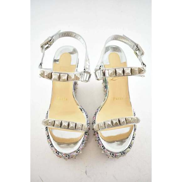 Christian Louboutin Pira Ryad 110 Silver Sequin Platform Wedge Sandal Heel 36 - Picture 8 of 9